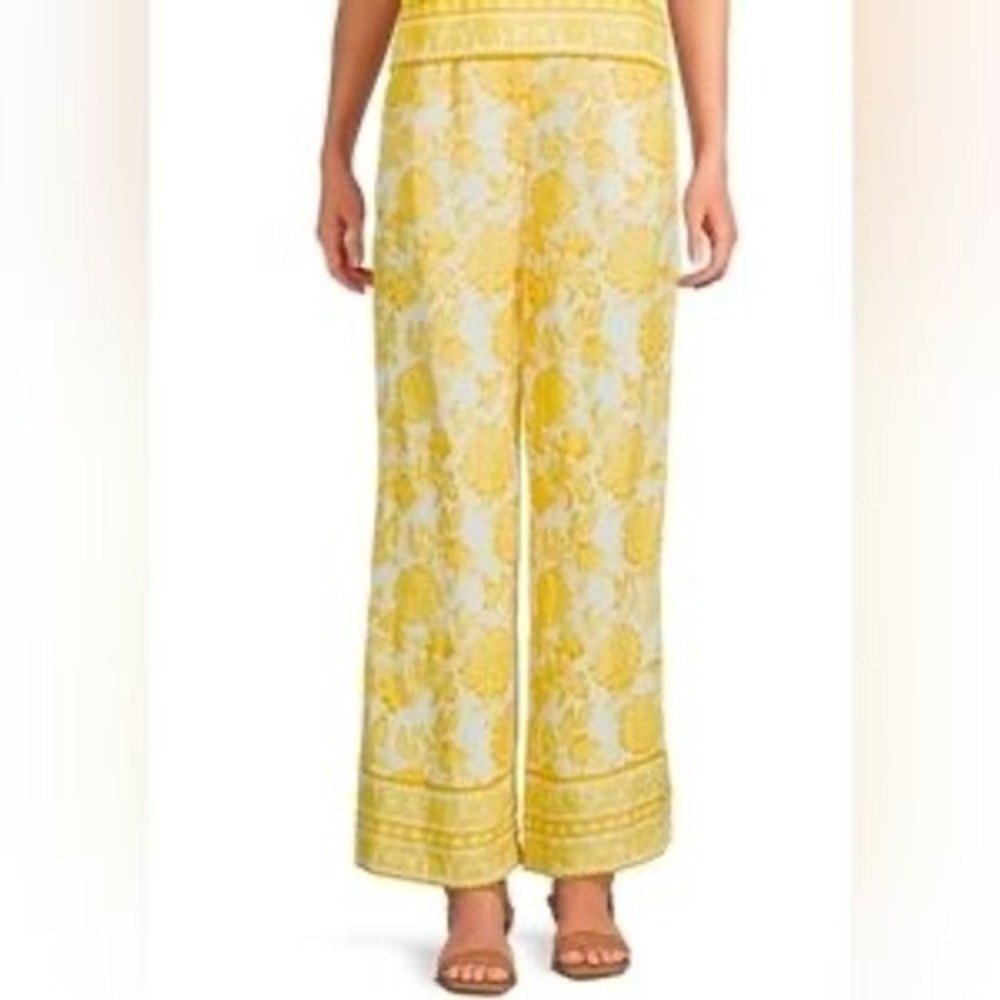 Alex Marie Yellow Floral Toile Wide Leg Pants NWT‎ Trousers Size 18